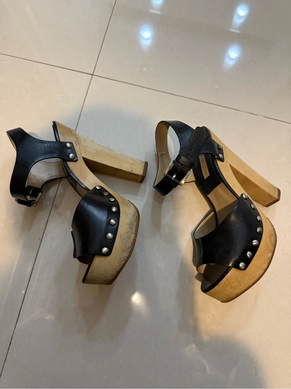 Michael Kors Black Leather Platform Ankle Strap Sandals